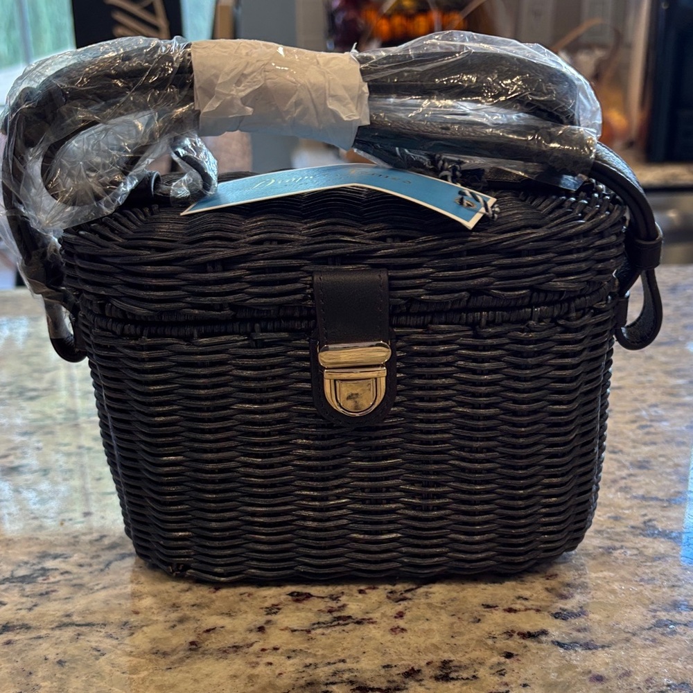 Draper James Navy Blue Woven Bag with Silver Clasp